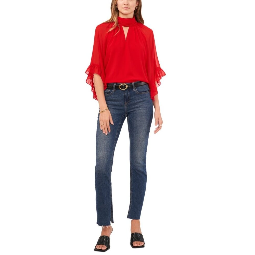 Vince Camuto Cutout Flutter-Sleeve Top Red Size 2XS MSRP $89 - Picture 3 of 4